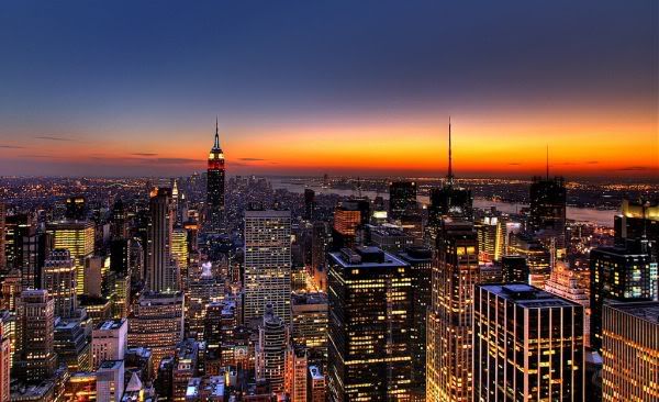 new york city skyline at sunset. new york city skyline at