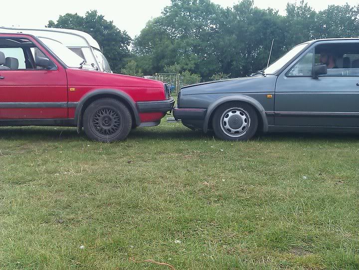 heres my mk2 golf gti slammed to the deck on coilovers and 13in polo 6n