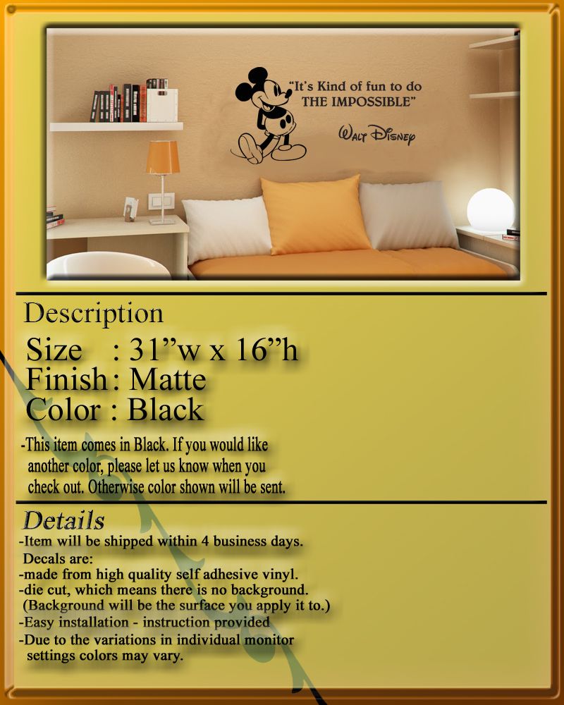 Disney Mickey Mouse It's Kind Of Fun To Do wall quote vinyl wall decal