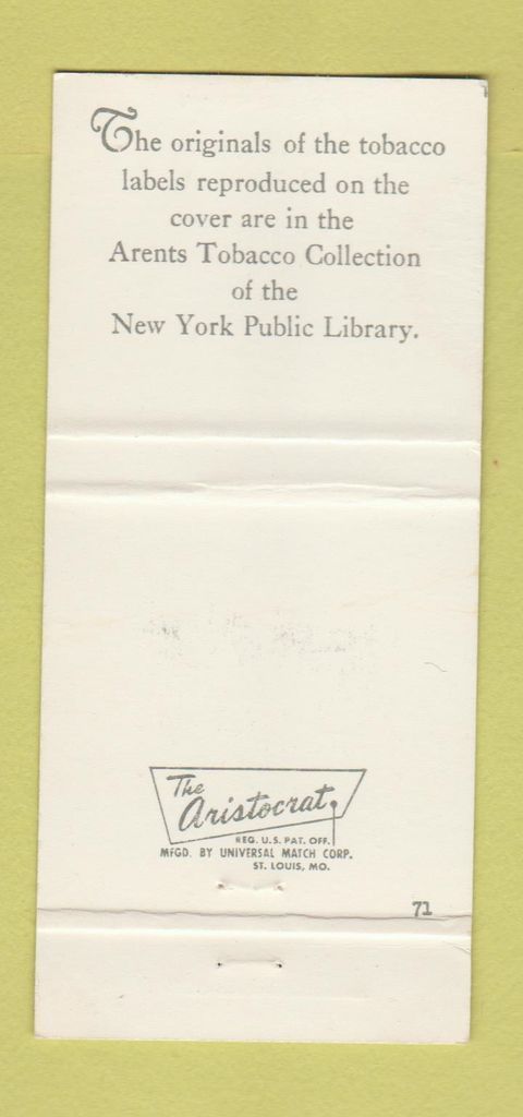 arents tobacco collection Tobacco, its History Illustrated by The Matchbook Cover - New York