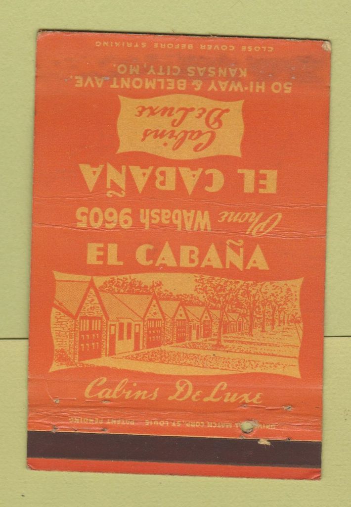 Matchbook Cover El Cabana Cabins Kansas City Mo Worn 40 Strike