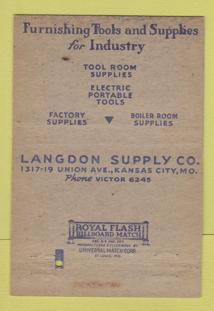 Details About Matchbook Cover Langdon Supply Company Kansas City Mo 40 Strike