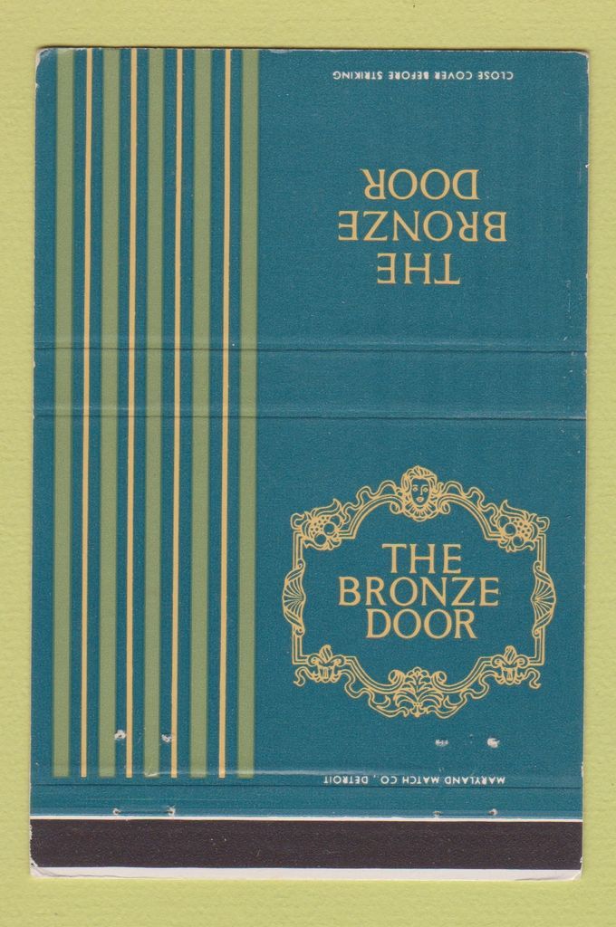 Details About Matchbook Cover The Bronze Door Grosse Pointe Farms Mi 40 Strike