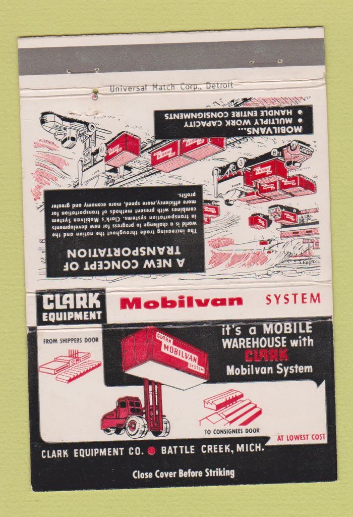 Details About Matchbook Cover Clark Equipment Lift Trucks Battle Creek Mi 40 Strike