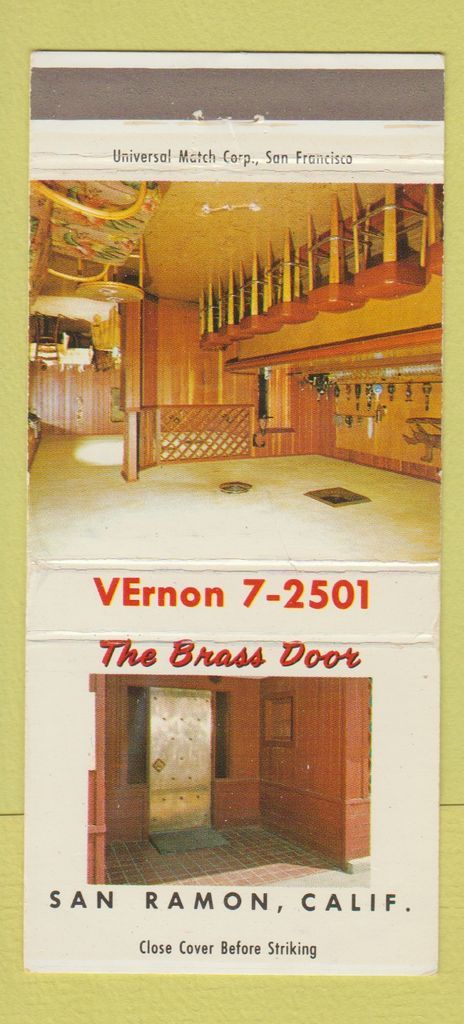 Details About Matchbook Cover Brass Door San Ramon Ca 30 Strike