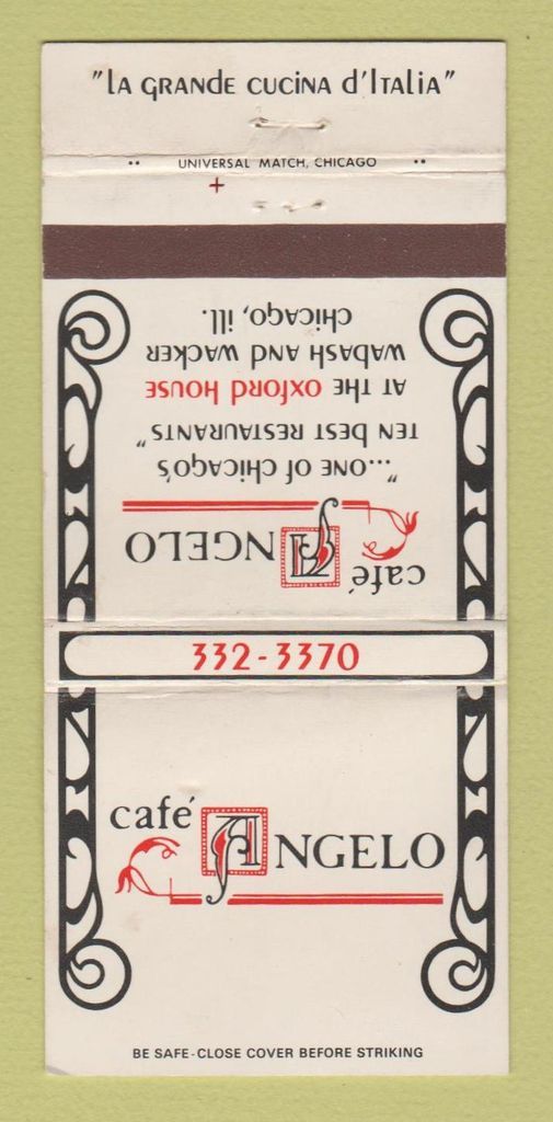 Matchbook Cover Cafe Angelo Italian Chicago Il 30 Strike Ebay