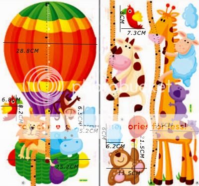 ANIMALS Balloon/Tree Home Room Wall kid Height Stature Decor Stickers 