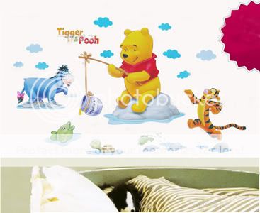 Cute Disney Winnie Pooh & Friends Fishing Lifestyle wall stickers